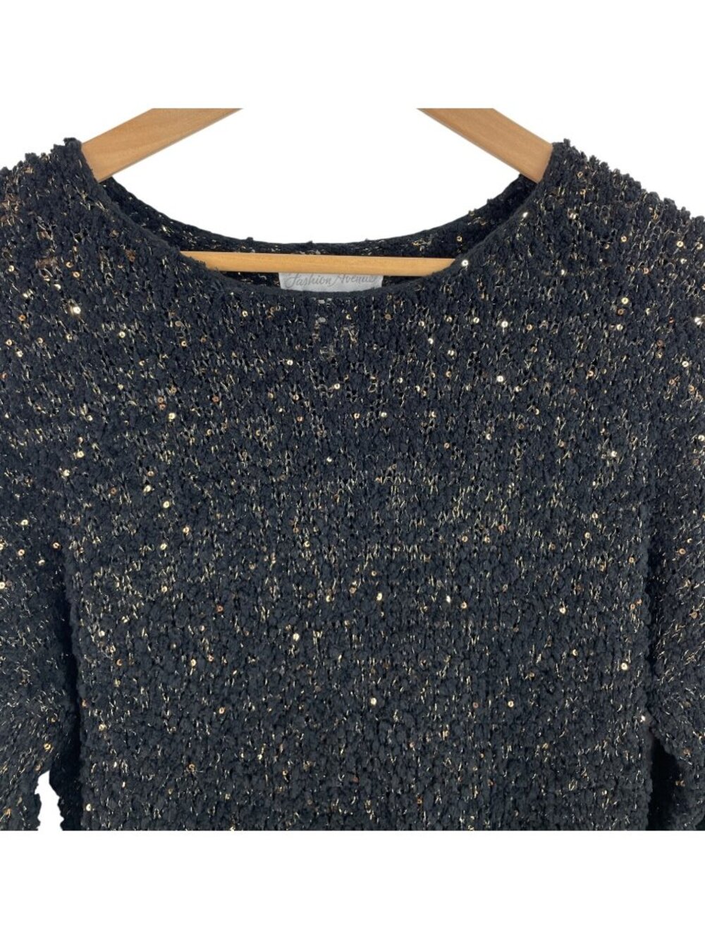 Fashion Avenue Womens Chunky Knit Sweater With Sequins Medium Black & Gold - Picture 3 of 8